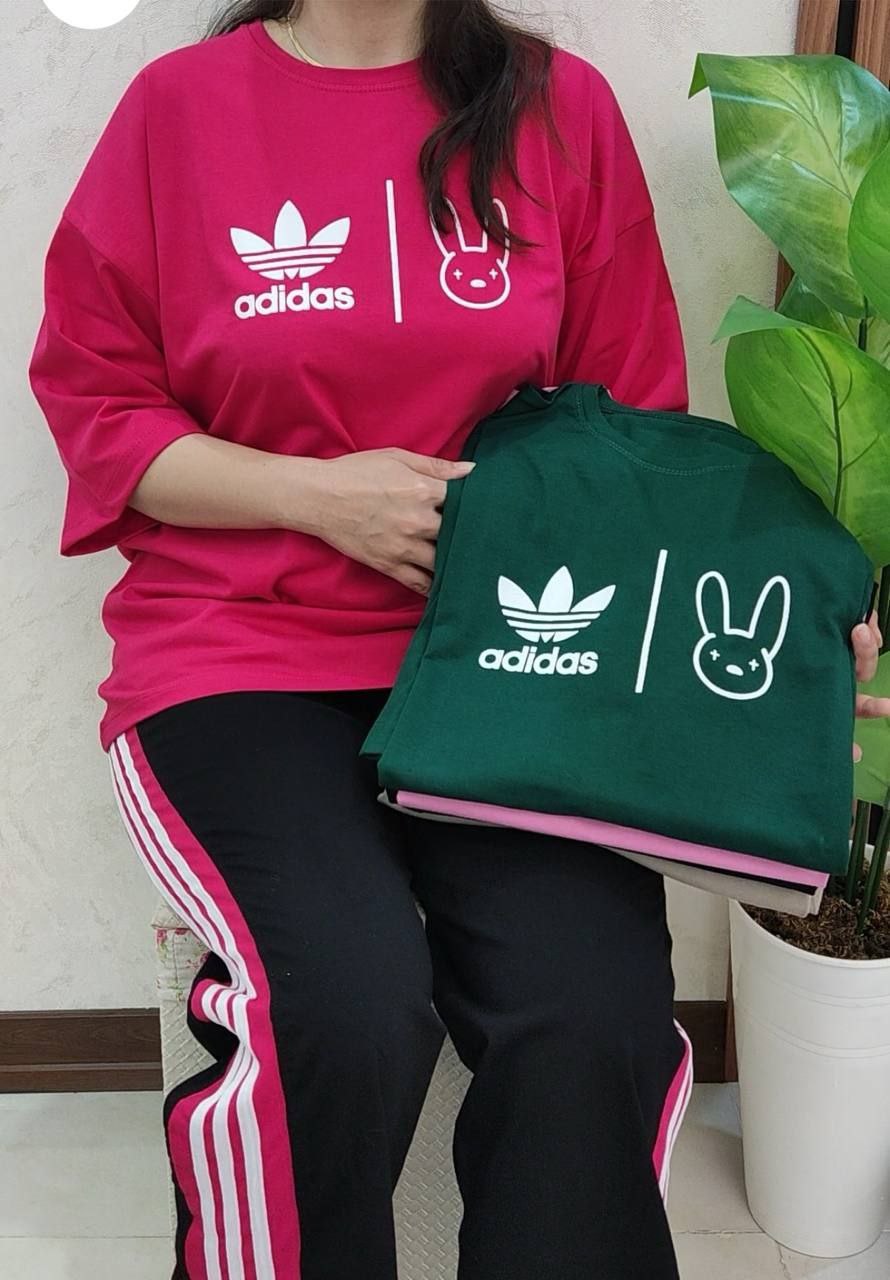 ست تیشرت و شلوار زنانه آدیداس چاپ زول نخ پنبه گلوبال