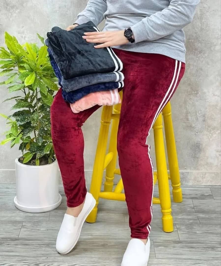 شلوار راحتی زنانه مخمل پاییزی جی‌ وی‌ جی | دوخط سفید نرم و لطیف