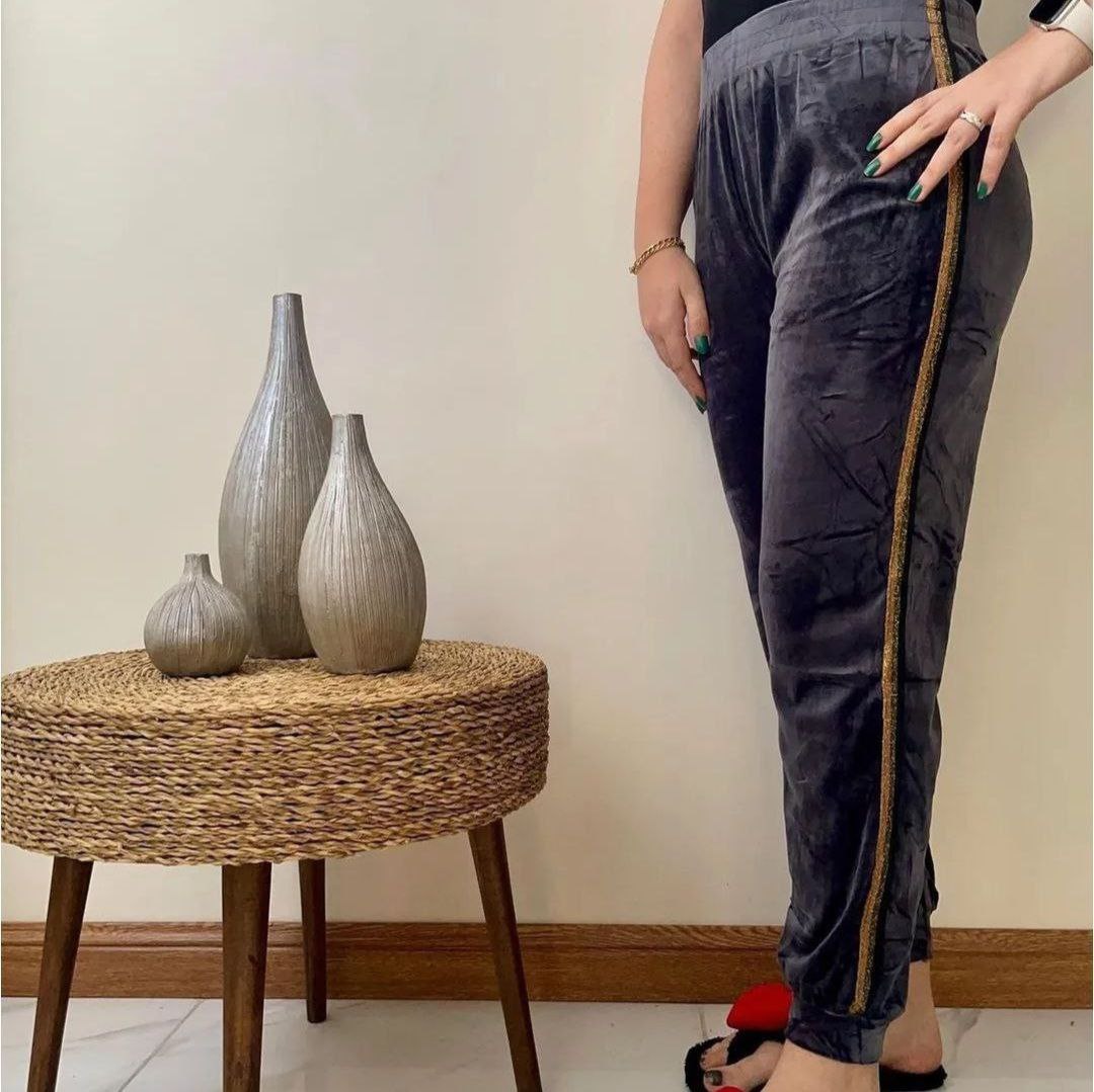 شلوار راحتی زنانه مخمل پاییزی جی‌وی‌جی نوار لمه نرم و لطیف