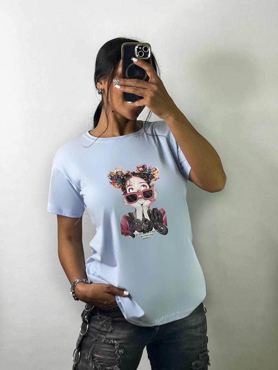 تیشرت زنانه و دخترانه طرح چاپ دختر عینکی نخ پنبه اعلا | سایز ۳۶ تا ۴۶