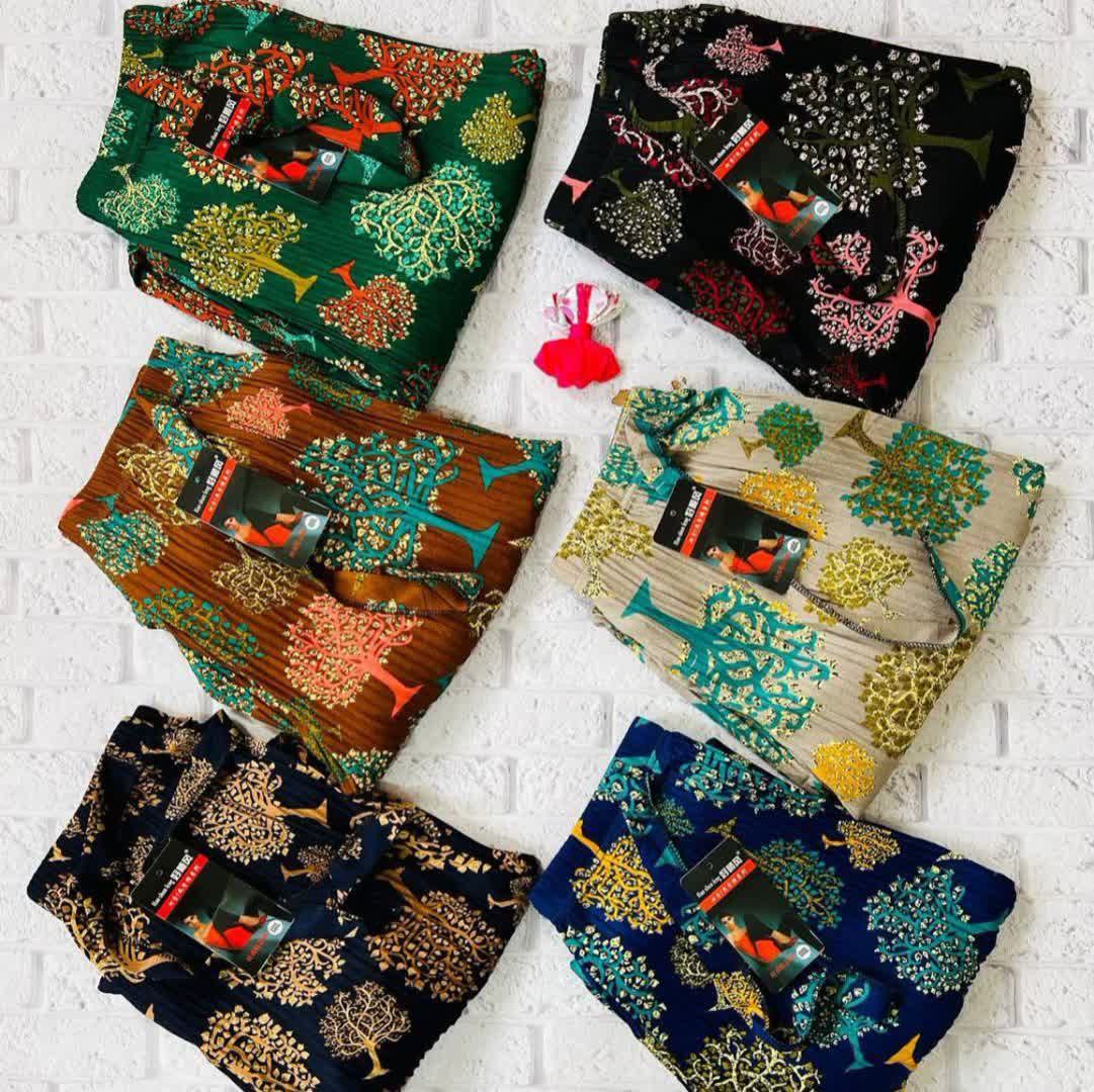 شلوار راحتی پلیسه زنانه طرح درختی کرپ نخ سبک و خنک مناسب خانگی و زیر مانتو